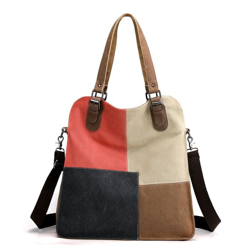 image-Women's Fashion Retro Patchwork Large Capacity Canvas Bag