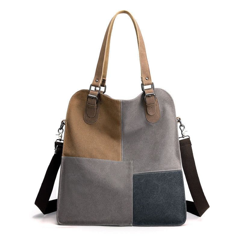 image-Women's Fashion Retro Patchwork Large Capacity Canvas Bag
