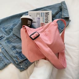 image-Candy-colored Canvas Women's Artistic Simple Casual One-shoulder Crossbody Portable Big Cloth Bag