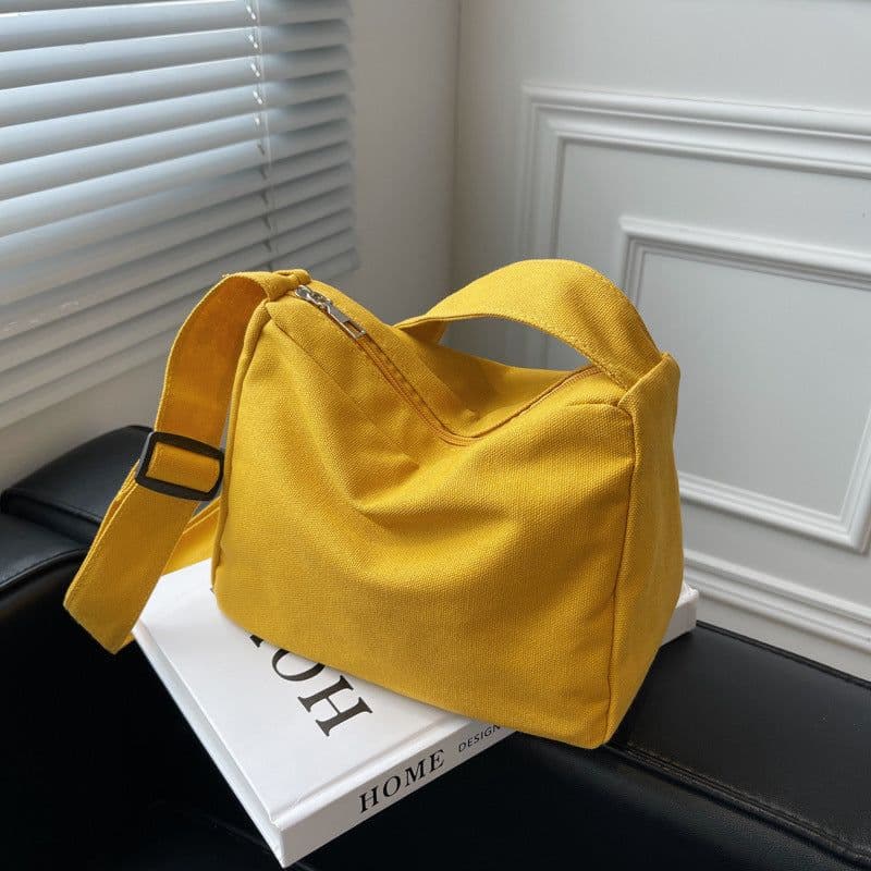 image-Candy-colored Canvas Women's Artistic Simple Casual One-shoulder Crossbody Portable Big Cloth Bag