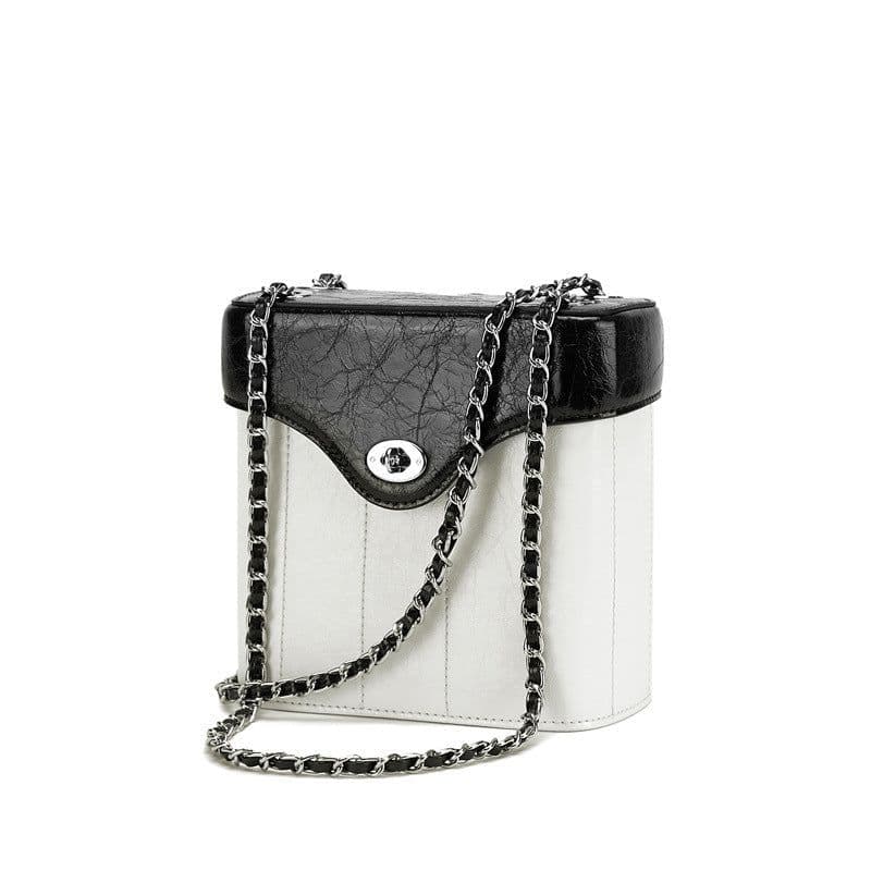 image-Chain Genuine Leather Bag Women's Crossbody Small Square Bag