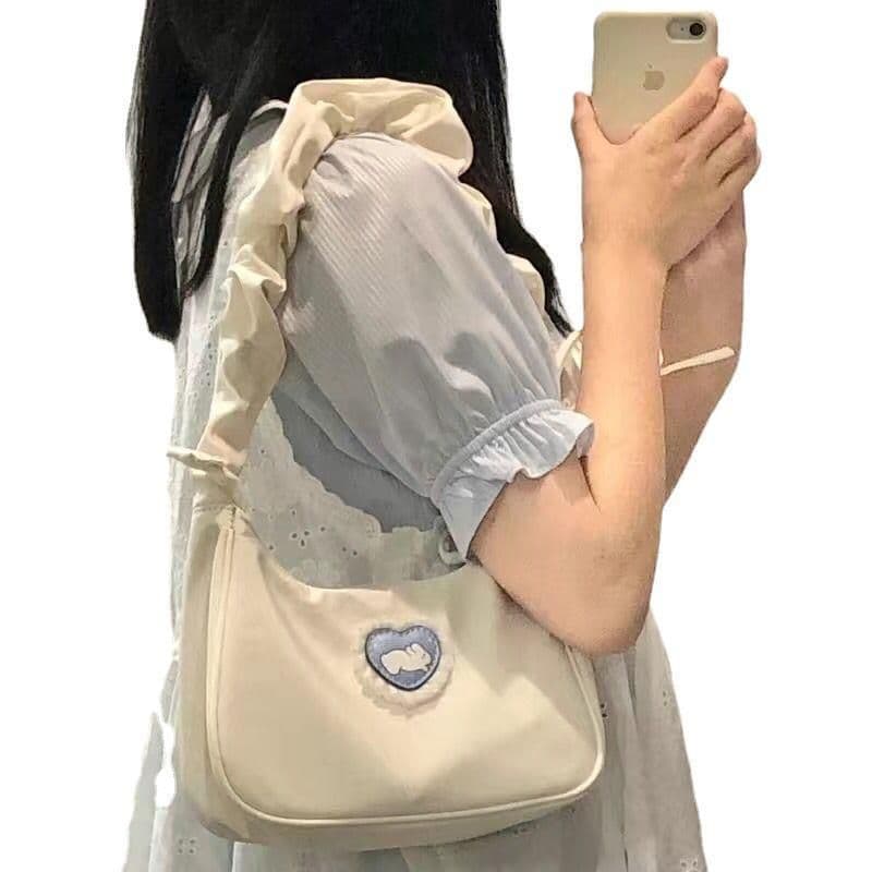 image-Women's Fashion Simple Love Rabbit Pleated Drawstring Handbag