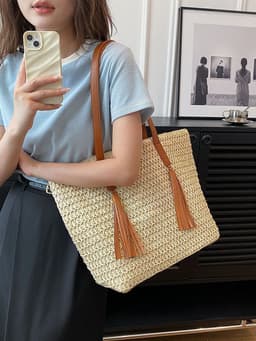 image-Large Capacity Handmade Storage Cotton And Linen Shoulder Bag