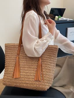 image-Large Capacity Handmade Storage Cotton And Linen Shoulder Bag