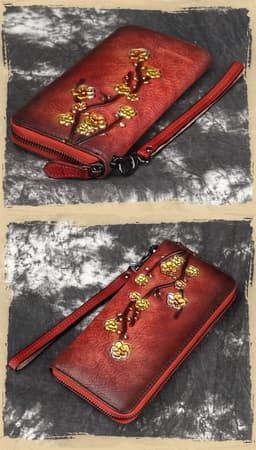 image-Embossed Leather Multiple Card Slots Wallet First Layer Cowhide Women's Handbag