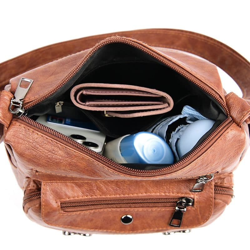 image-Crossbody Bag Soft Leather Textured Retro Large Capacity Middle-aged