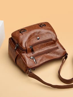 image-Crossbody Bag Soft Leather Textured Retro Large Capacity Middle-aged