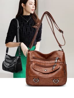 image-Crossbody Bag Soft Leather Textured Retro Large Capacity Middle-aged