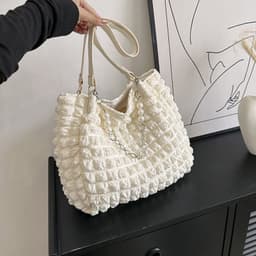 image-Portable Pleated Girl Heart Shoulder Tote Bag