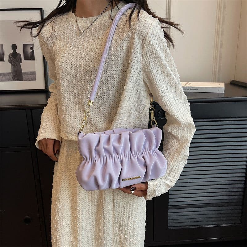 image-Women's New Stylish Good Texture Shoulder Messenger Bag Pleated Underarm