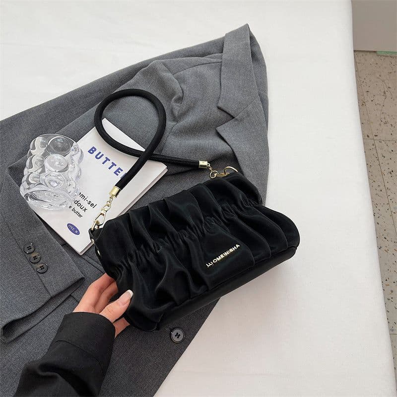 image-Women's New Stylish Good Texture Shoulder Messenger Bag Pleated Underarm