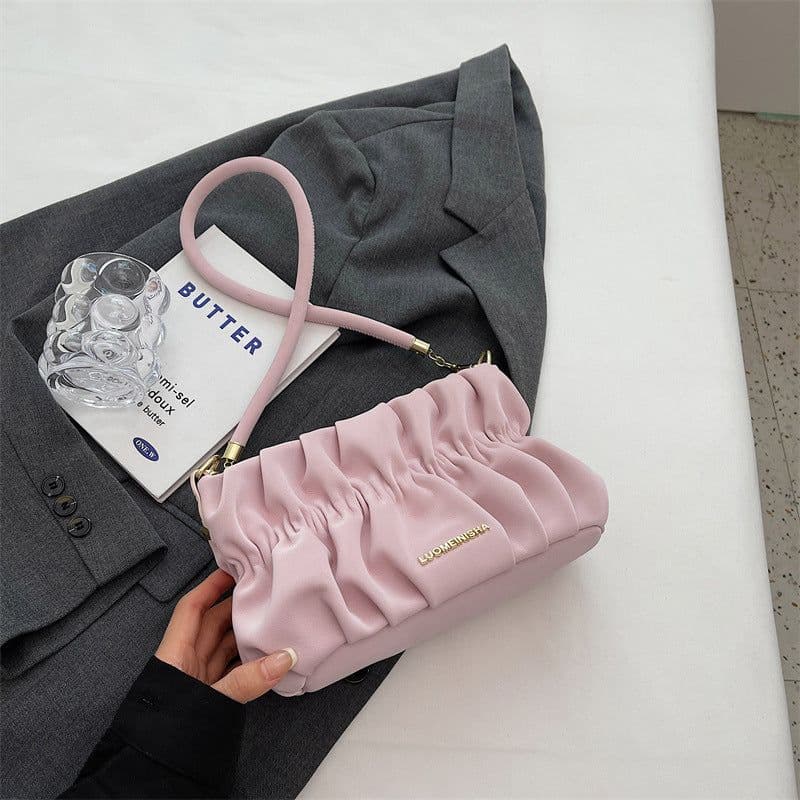 image-Women's New Stylish Good Texture Shoulder Messenger Bag Pleated Underarm