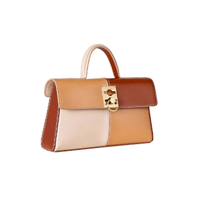 image-Women's Fashionable Simple Cowhide Flip Chessboard Handbag