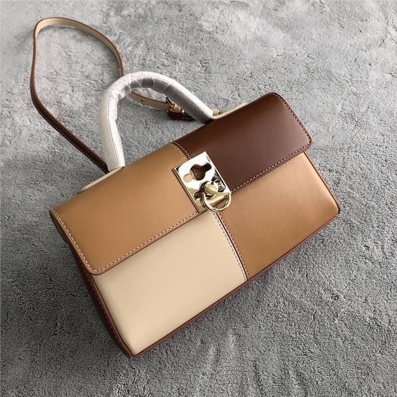 image-Women's Fashionable Simple Cowhide Flip Chessboard Handbag