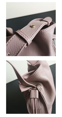 image-One-shoulder Crossbody First Layer Cowhide Pull-belt Bucket Bag
