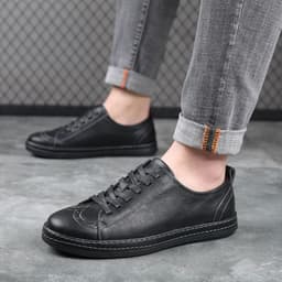 image-Men's Trendy Stitching Casual Lace Up Leather Shoes