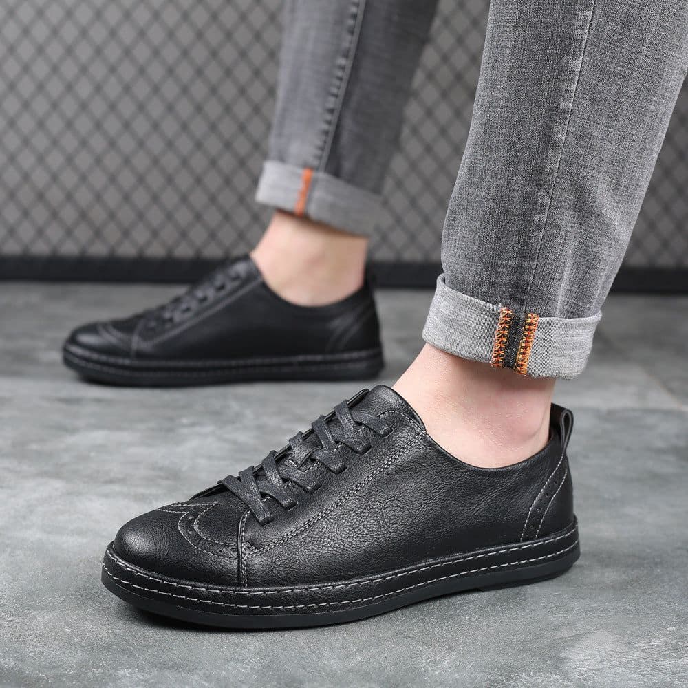 image-Men's Trendy Stitching Casual Lace Up Leather Shoes