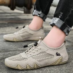 image-Men's Casual Sports Sewn Leather Mesh Shoes