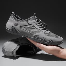 image-Men's Casual Sports Sewn Leather Mesh Shoes