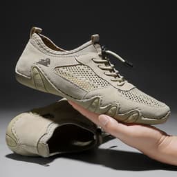 image-Men's Casual Sports Sewn Leather Mesh Shoes