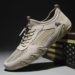image-Men's Casual Sports Sewn Leather Mesh Shoes