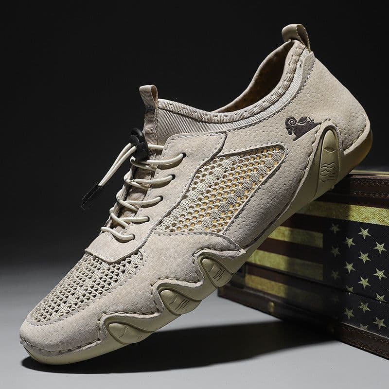 image-Men's Casual Sports Sewn Leather Mesh Shoes