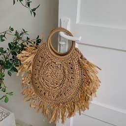 image-Hollow Straw Tassel Handbag