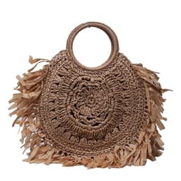 image-Hollow Straw Tassel Handbag