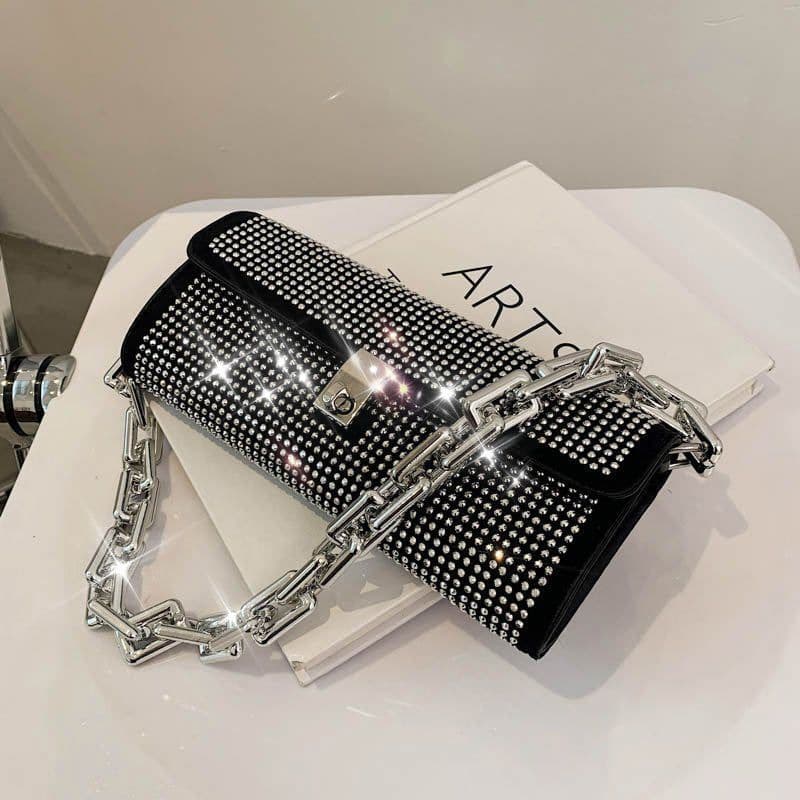 image-One-shoulder Rhinestone Bag Women's Dinner Hand
