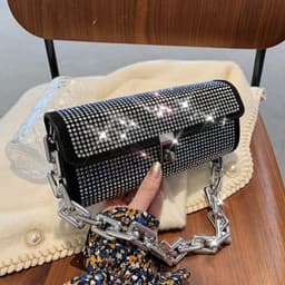 image-One-shoulder Rhinestone Bag Women's Dinner Hand