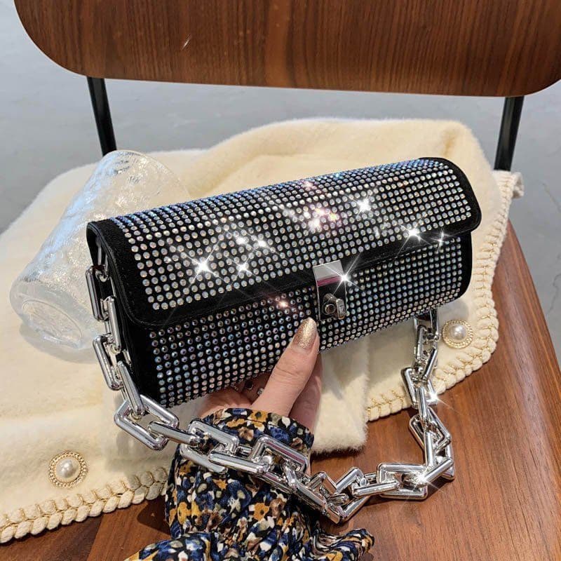 image-One-shoulder Rhinestone Bag Women's Dinner Hand