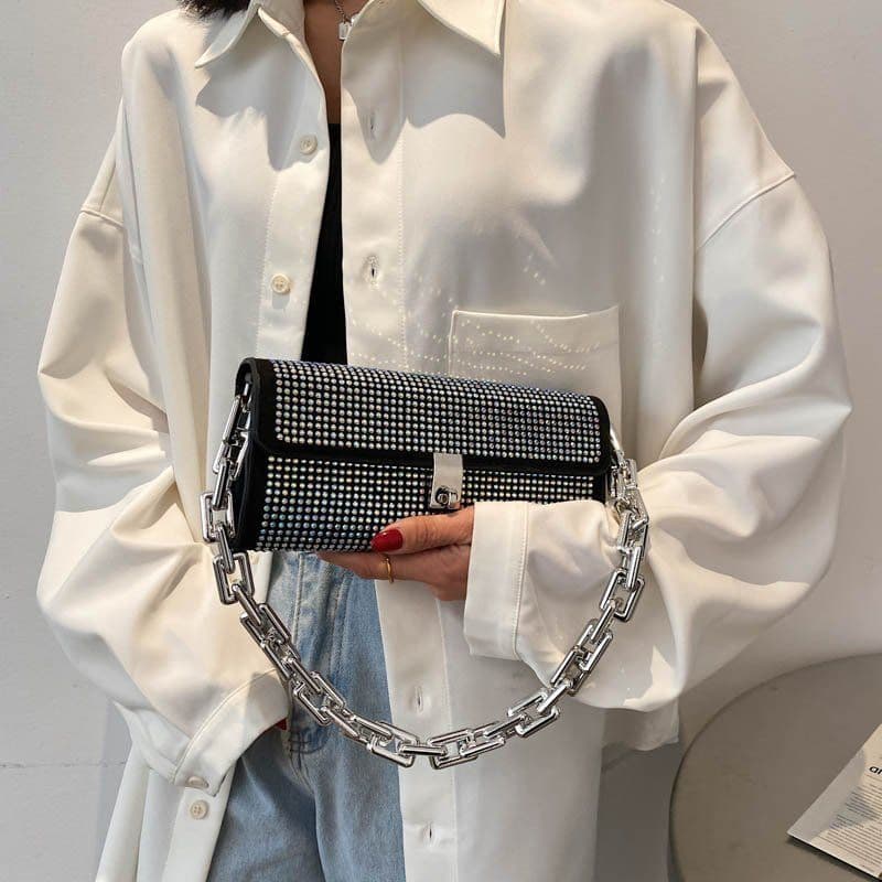image-One-shoulder Rhinestone Bag Women's Dinner Hand