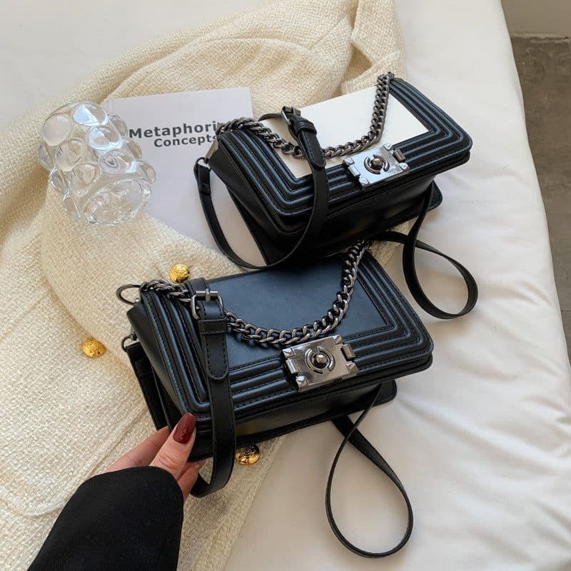 image-Contrast Color Small Square Bag Women