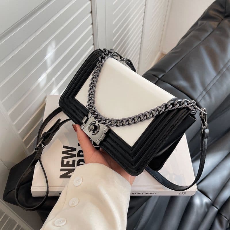 image-Contrast Color Small Square Bag Women