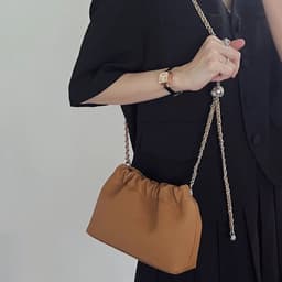 image-Top Layer Cowhide Texture Pleated Cloud Bag Women's Shoulder Crossbody