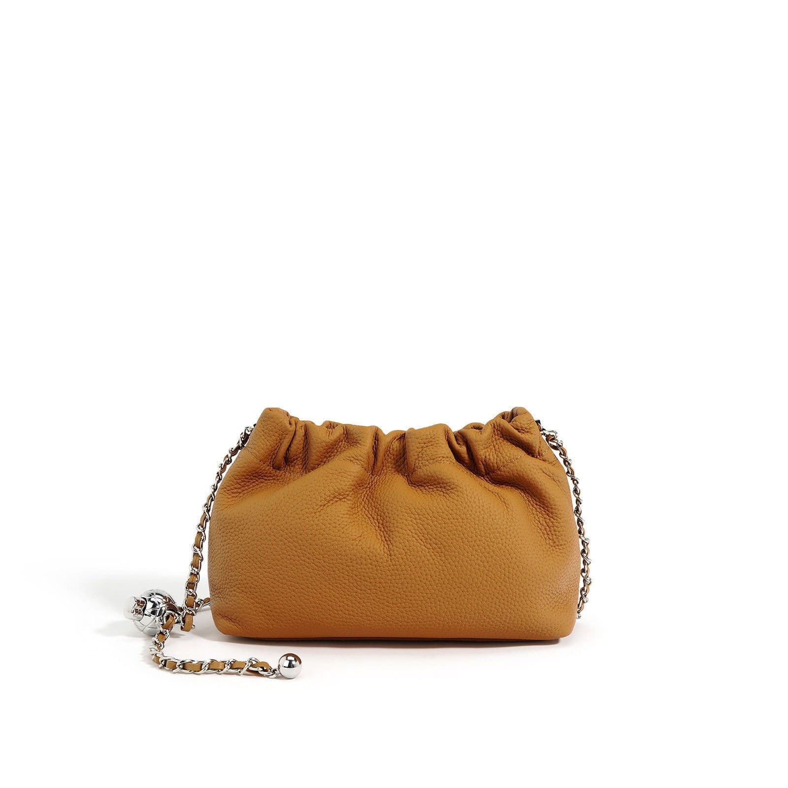 image-Top Layer Cowhide Texture Pleated Cloud Bag Women's Shoulder Crossbody