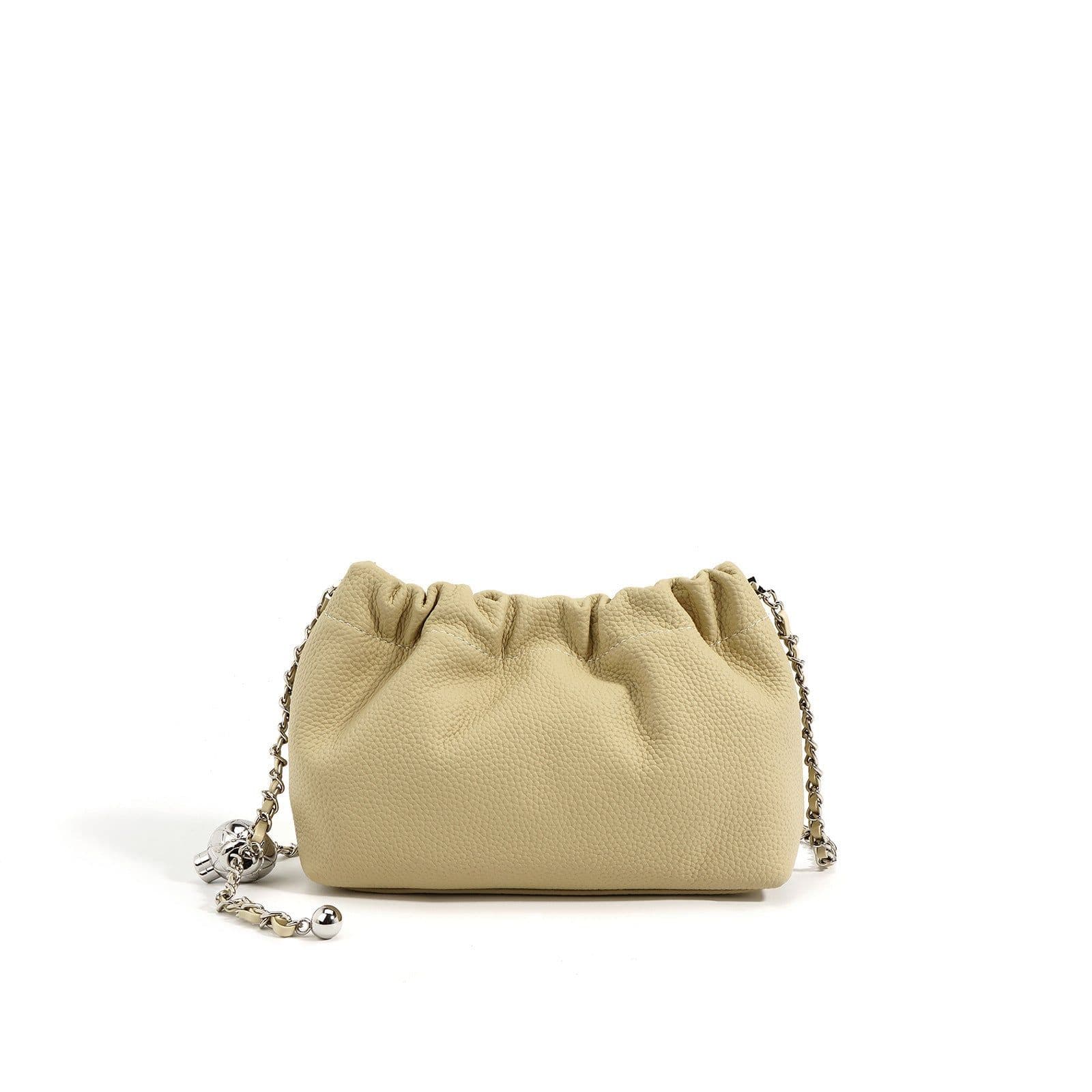 image-Top Layer Cowhide Texture Pleated Cloud Bag Women's Shoulder Crossbody