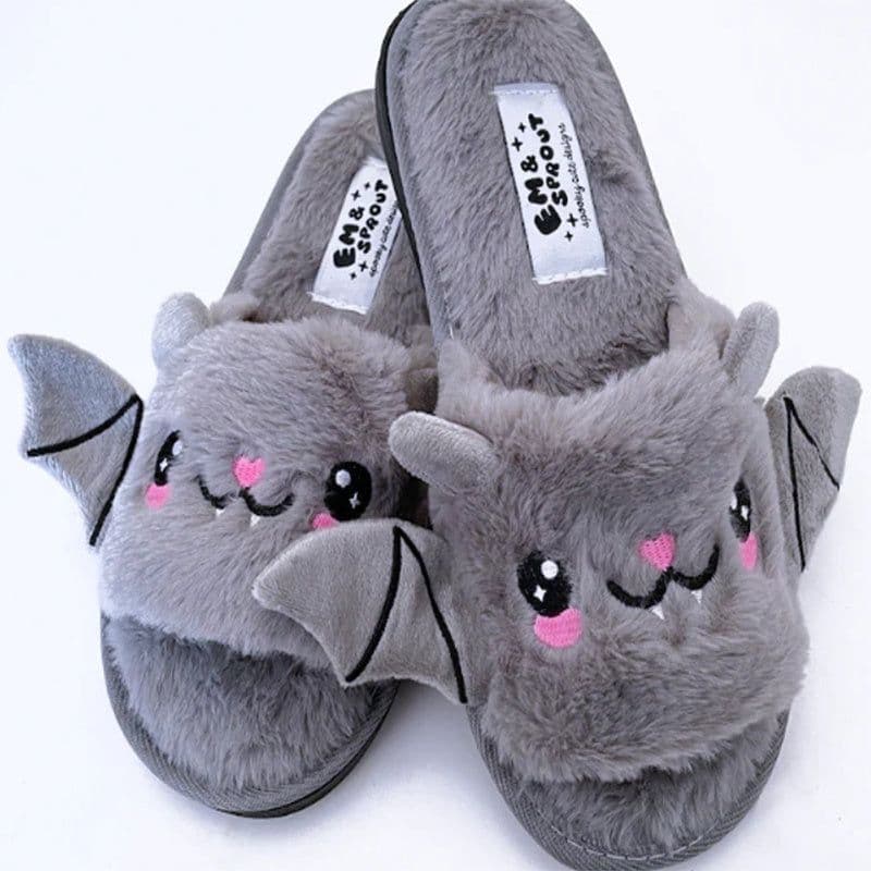 image-Halloween Shoes Cute Bat Slippers With Wings Winter Warm Home Slippers Women Men