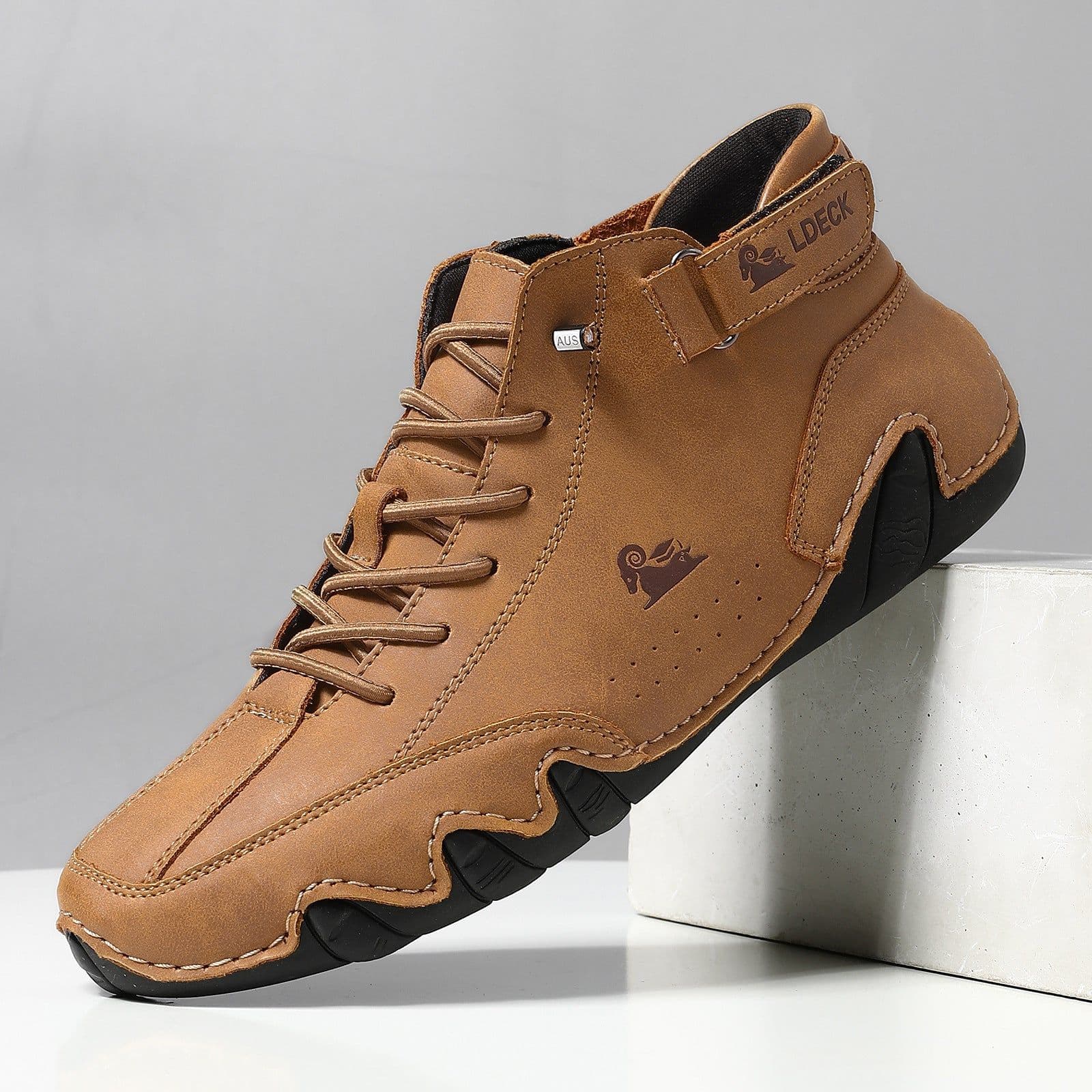 image-Leather Casual Shoes For Men Fashion Loafers Shoes With Velcro Lace Up Men Ankle Boots 35-48