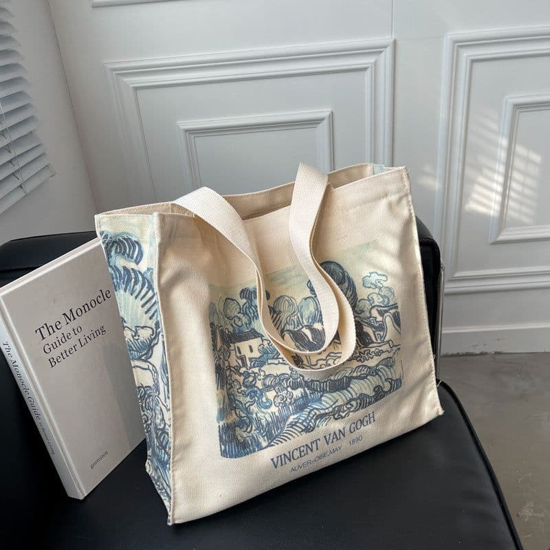 image-Artistic Oil Painting Simple Casual Portable Canvas Bag