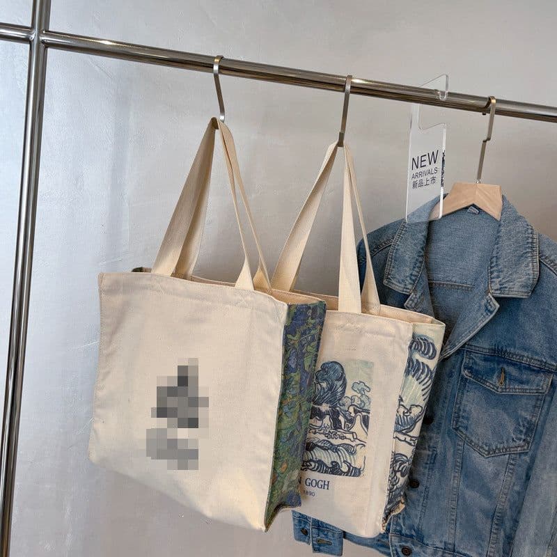 image-Artistic Oil Painting Simple Casual Portable Canvas Bag