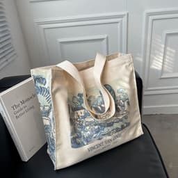 image-Artistic Oil Painting Simple Casual Portable Canvas Bag
