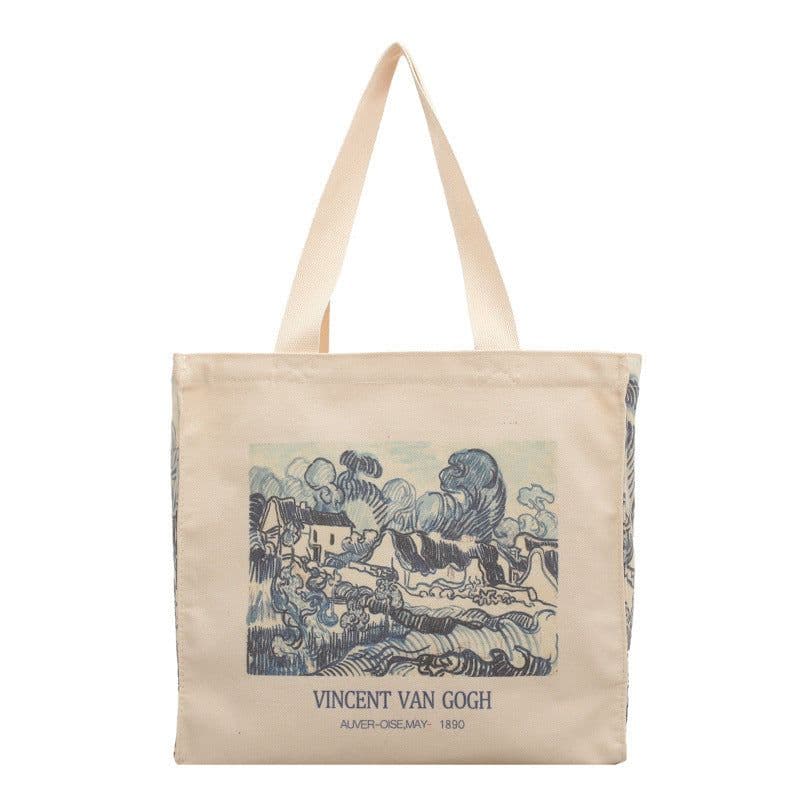 image-Artistic Oil Painting Simple Casual Portable Canvas Bag