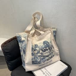 image-Artistic Oil Painting Simple Casual Portable Canvas Bag
