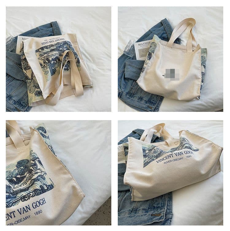 image-Artistic Oil Painting Simple Casual Portable Canvas Bag