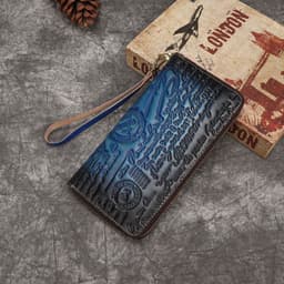 image-First Layer Cowhide Embossed Vintage Clutch Women's Wallet