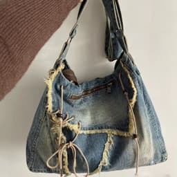 image-Vintage Denim Washed Brushed Tassel Messenger Bag
