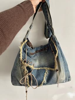image-Vintage Denim Washed Brushed Tassel Messenger Bag