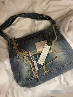 image-Vintage Denim Washed Brushed Tassel Messenger Bag
