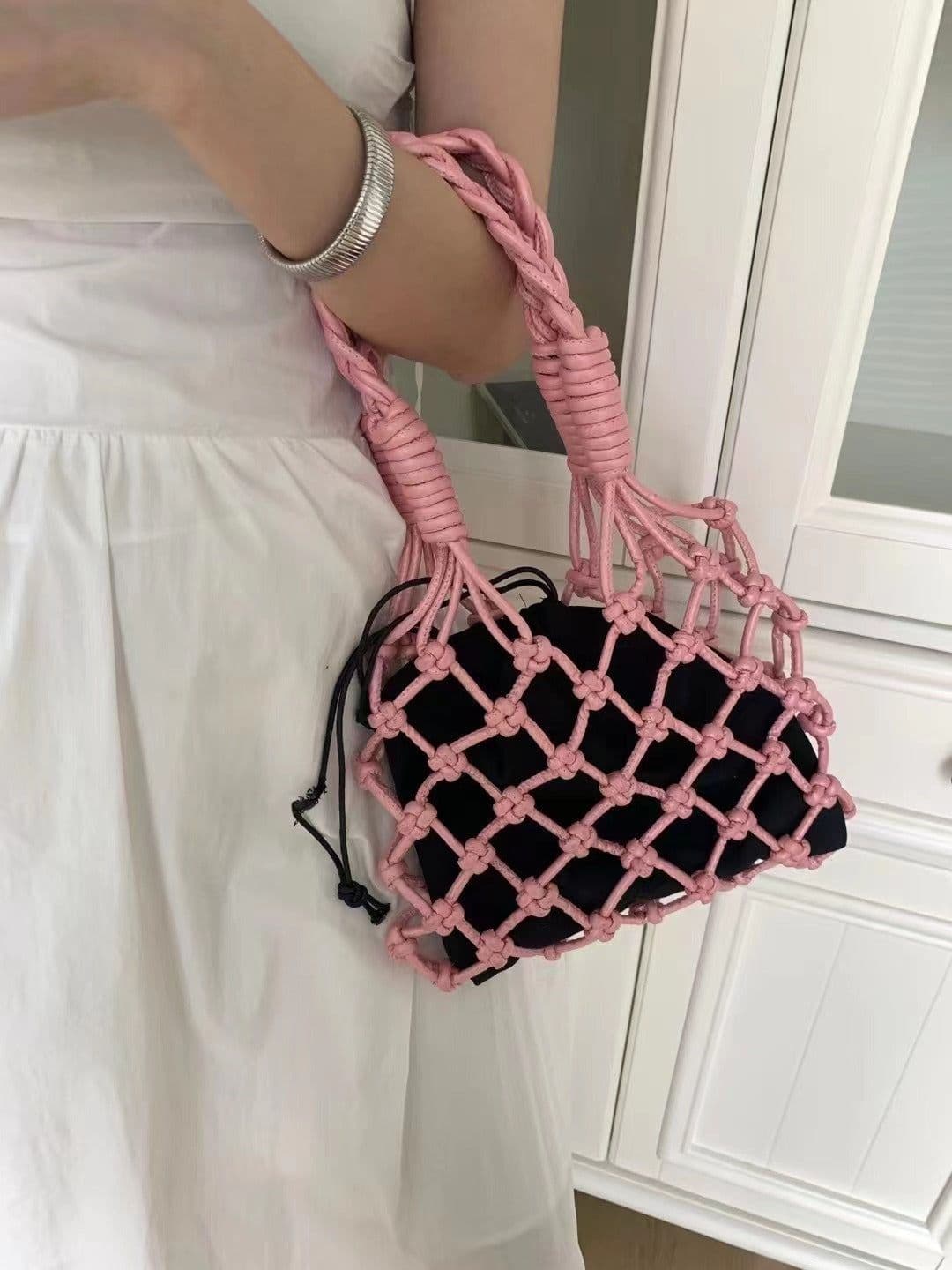 image-Pu Hand-woven Bag Hollow Portable Shoulder Underarm Bag